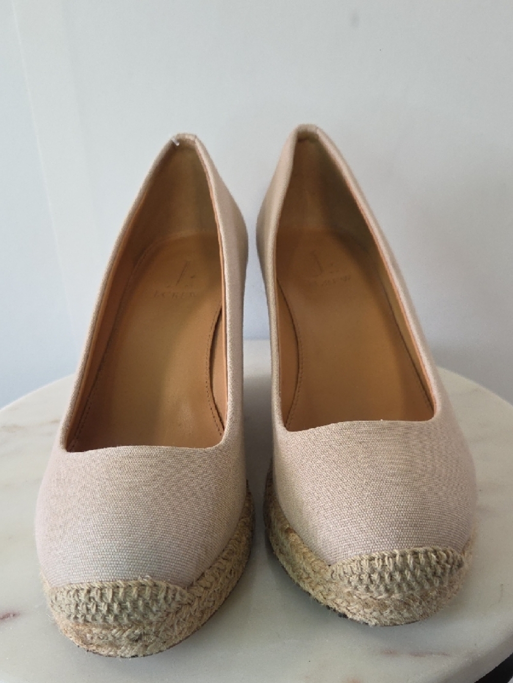 J. Crew Beige Canvas Espadrille Wedge Pumps Size 7.5 - Picture 2 of 7